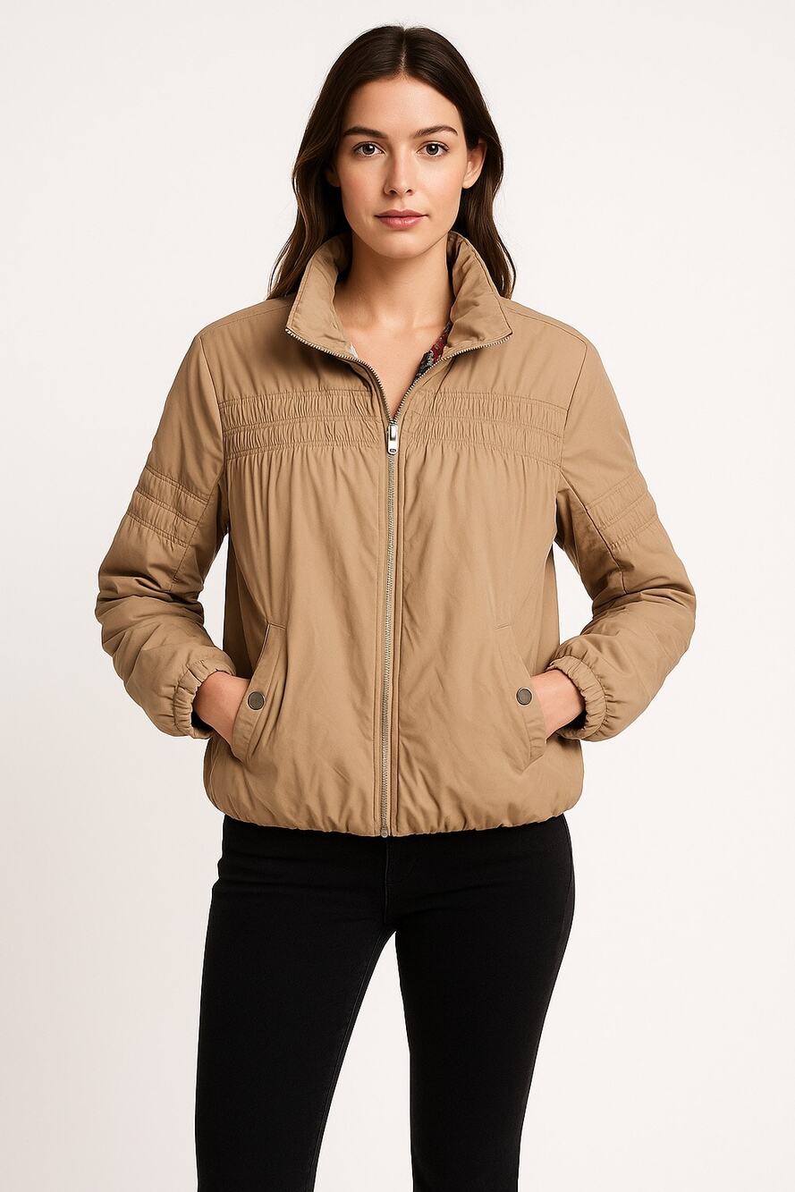 Free People Smocked Bomber Jacket with Floral Lining – Size Small